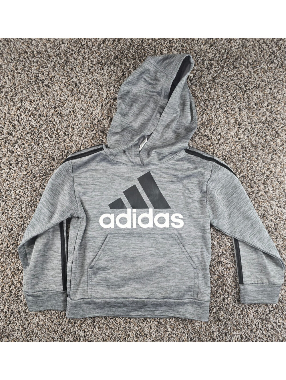 Adidas Boys Sz 5 Pulloover Hoodie Gray Silver Athletic Logo Front